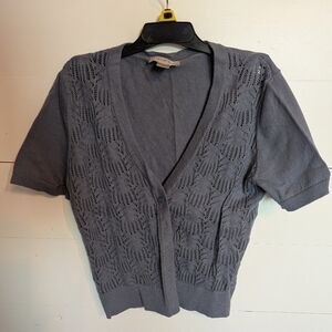 LOFT Short Sleeve Cardigan, Size Small, Periwinkle Color, Knit Detail On Front